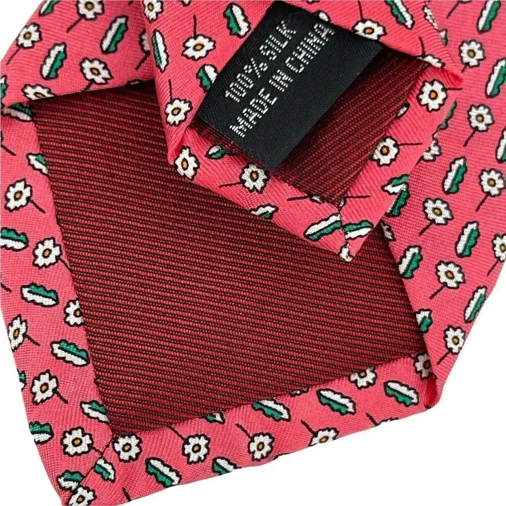 Sur Mesur Silk Tie Pink Floral Slim Woven Spring Summer Necktie 2.75 In Wide Tie